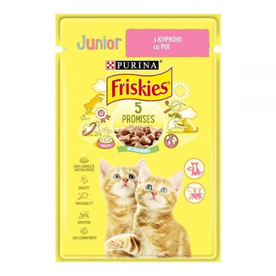 Вологий корм для котів Purina Friskies Junior шматочки в соусі з куркою 85 г (7613036962292) VZ000035249F фото