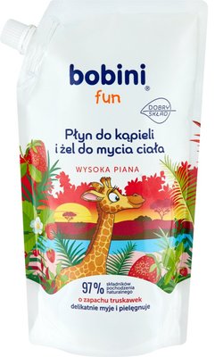 Лосьйон для ванни та гель для миття тіла Bobini Fun Полуниця дой-пак 500 мл (5900931033427) VZ000077544F фото