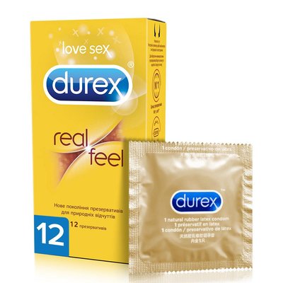 Презервативи з синтетичного латексу з силіконовою змазкою Durex Real Feel (натуральні відчуття) 12 шт. (5052197026719) VZВ00141701NF фото