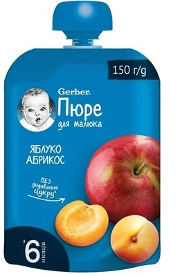 Пюре Gerber фруктове Яблуко, абрикос з 6 місяців 150 г (7613287358950) VZВ00197235NF фото