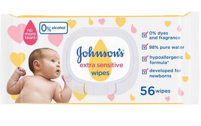 Вологі серветки для дітей Johnson's Baby Екстра ніжні 0+ 56 шт. (3574661599250) VZВ00294405NF фото
