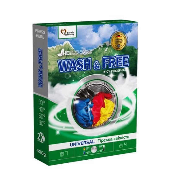 Порошка для стирки Wash&Free универсальный Горная свежесть 400 г (4262396141897) VZВ00305120NF фото