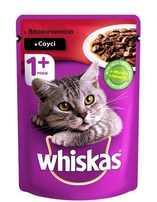 Влажный корм для кошек Whiskas с говядиной в соусе 85г. (5900951301940) VZ000078086F фото