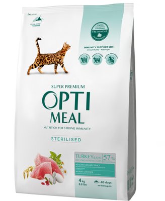 Сухий корм Optimeal для стерилізованих кішок та кастрованих котів індичка та овес 4 кг (4820083905629) VZ000021581F фото