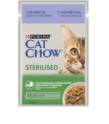 Влажный корм CAT CHOW Sterilised для стерилизованных кошек, кусочки в соусе с ягненком 85 г (7613037025484) VZ000076533F фото