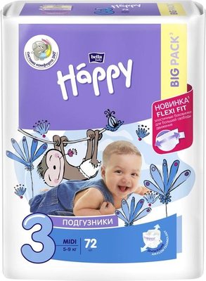 Підгузки дитячі Bella Baby Happy 3 Green Tea Midi 5-9 кг 72 шт (5900516602864) VZВ00300418NF фото