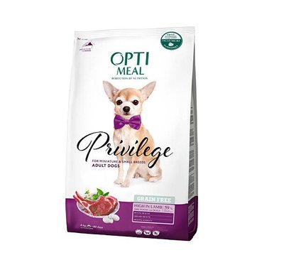 Сухой корм Optimeal Adult Dogs Grain Free для собак миниатюрных и малых пород с ягнятой 4 кг (4820083906695) VZ000026737F фото