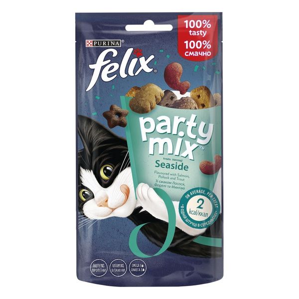 Лакомство Purina Felix Party Mix Ocean Mix для кошек, океанический микс со вкусом лосося и форели, 60 г. (7613287631435) VZ000074516F фото