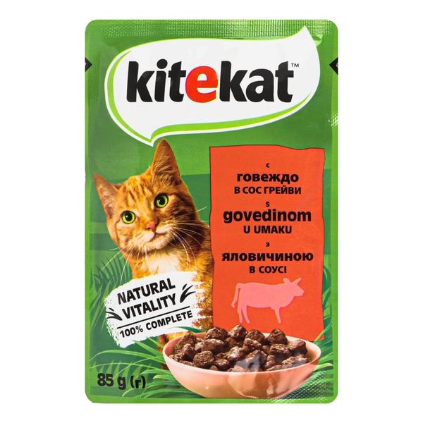 Влажный корм для кошек Kitekat с говядиной в соусе 85 г (5900951307379) VZ000077368F фото