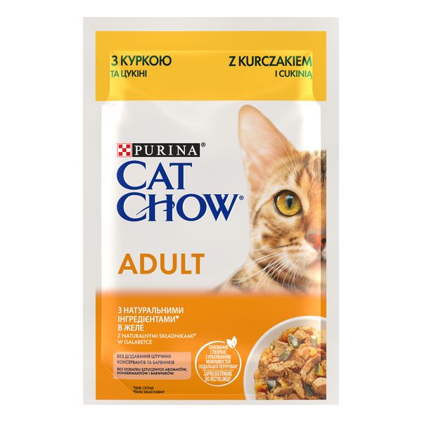 Влажный корм CAT CHOW Adult для взрослых кошек, кусочки в желе с курицей и цуккини 85 г (7613036595049) VZ000076535F фото