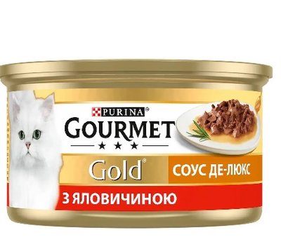 Влажный корм Purina Gourmet Gold для кошек, Соус Де-Люкс, Кусочки в соусе, Говядина 85 г.(7613036705134) VZ000029967F фото