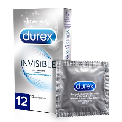 Презервативи латексні з силіконовою змазкою Durex Іnvisible (ультратонкі) 12 шт.(5052197049619) VZВ00141699NF фото