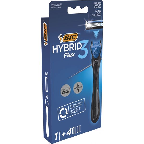 Станок для гоління Bic Flex 3 Hibrid чоловічий з 4 змінними картриджами 1 шт (3086123644939) VZВ00196232NF фото