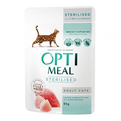 Вологий корм Optimeal для стерилізованих котів з індичкою та курячим філе в соусі 85 г (4820083906015) VZ000026867F фото