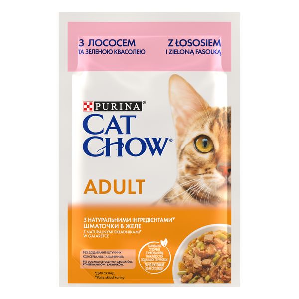 Влажный корм CAT CHOW Adult для взрослых кошек, кусочки в желе с лососем и зеленой фасолью 85 г (7613036595063) VZ000076537F фото