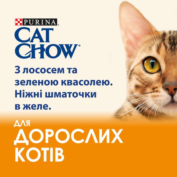 Влажный корм CAT CHOW Adult для взрослых кошек, кусочки в желе с лососем и зеленой фасолью 85 г (7613036595063) VZ000076537F фото