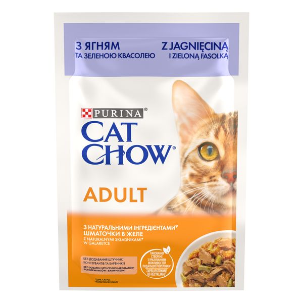 Влажный корм Cat Chow Adult с ягненком и зеленой фасолью в желе 85 г (8445290476524) VZ000076758F фото