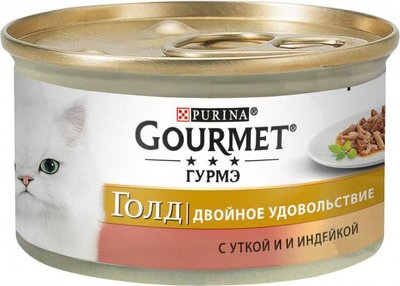 Влажный корм GOURMET Gold "Двойное удовольствие" для взрослых кошек, кусочки в соусе с уткой и индейкой 85 г (7613031381050) VZ000016712F фото