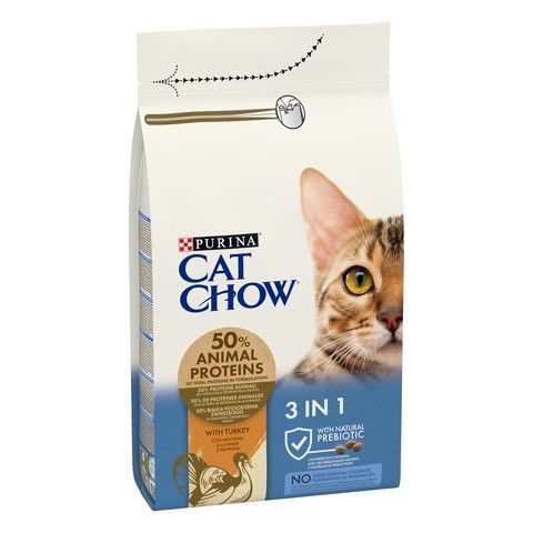 Сухой корм CAT CHOW Feline 3в1 для взрослых кошек, с формулой тройного действия, с индейкой 1.5 кг (7613034155139) VZ000030049F фото