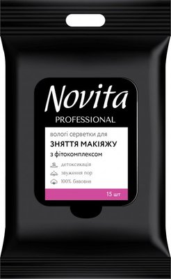 Влажные салфетки для снятия макияжа Novita Professional Make up с фитокомплексом 15 шт.(4823071651218) VZВ00289344NF фото