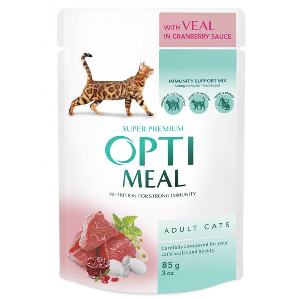 Влажный корм Optimeal кошек со вкусом телятины в клюквенном соусе 85г (4820083905438) VZ000026874F фото