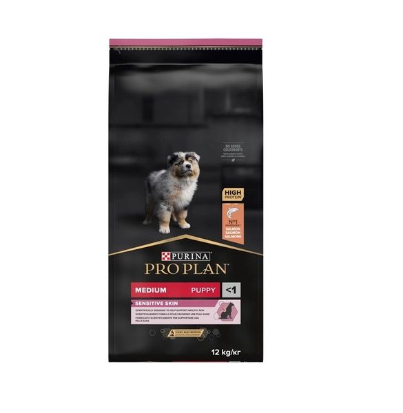 Сухой корм Purina Pro Plan Medium Puppy для щенков средних пород с чувствительной кожей с лососем 12 кг (7613035120389) VZ000030055F фото