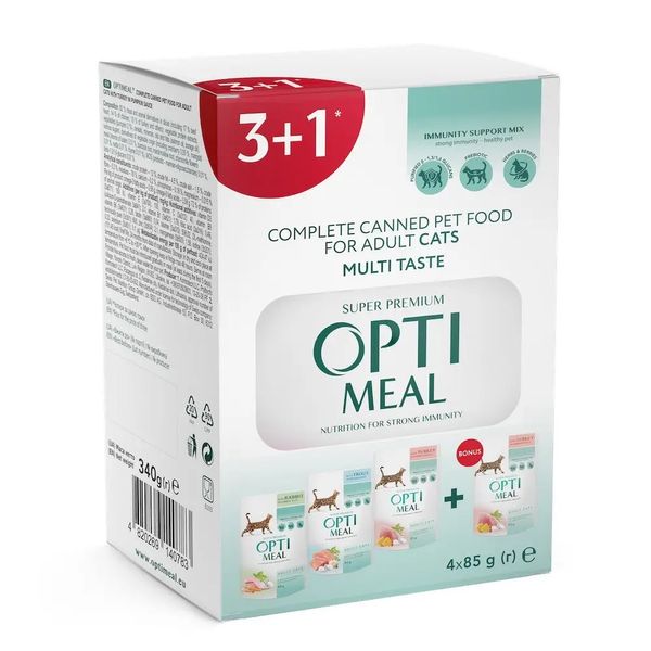 Влажный корм Optimeal Adult Cats Multi Taste для кошек набор 3+1 с разными вкусами 340 г (4820269140783) VZ000077810F фото