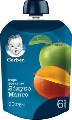 Пюре Gerber фруктове Яблуко та манго з 6 місяців 90 г (7613036345866) VZВ00099584NF фото