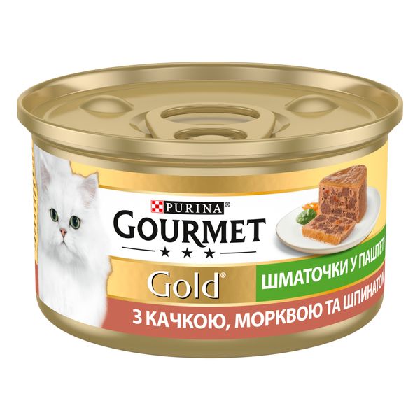 Влажный корм GOURMET Gold для взрослых кошек, кусочки в паштете с уткой, морковью и шпинатом 85 г (7613033728778) VZ000076563F фото