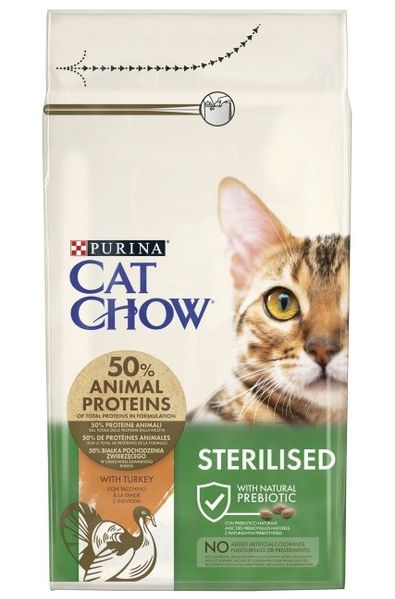 Сухой корм CAT CHOW Sterilised для взрослых кошек после стерилизации, с индейкой 1.5 кг (7613287329516) VZ000071461F фото