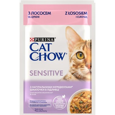 Влажный корм для кошек Purina Cat Chow Sensitive с лососем и цуккини в желе 85г ( 8445290426574) VZ000076993F фото