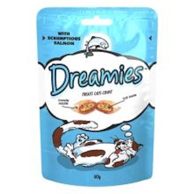 Ласощі Dreamies з лососем для дорослих котів та кошенят старше 8 тижнів 60г. (4008429037962) VZ000073309F фото