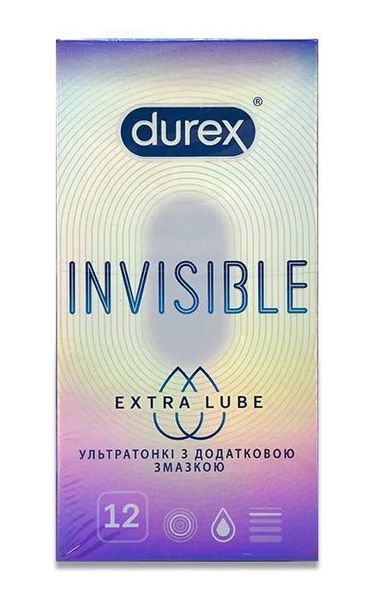 Презервативы латексные с силиконовой смазкой Durex Invisible Extra Lube (ультратонкие с дополнительной смазкой) 12 шт.(5052197057089) VZВ00196438NF фото