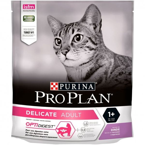 Сухой корм для кошек Purina Pro Plan Adult 1+ Delicate Digestion с чувствительным пищеварением, индейка 400 г (7613033568671) VZ000029928F фото