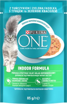 Влажный корм Purina One Indoor Formula для кошек, тунец и зеленая фасоль в соусе 85г.(7613038255903) VZ000074410F фото