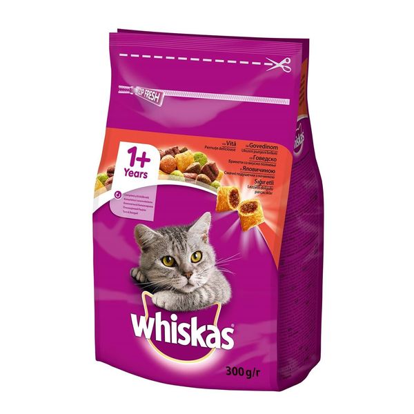 Сухой корм Whiskas для взрослых кошек с говядиной 300 г. (5900951014031) VZ000022858F фото