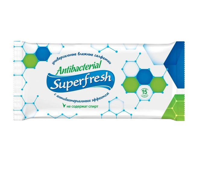 Влажные салфетки Super Fresh Антибактериальные, 15 шт (4823071630497) VZВ00297272NF фото