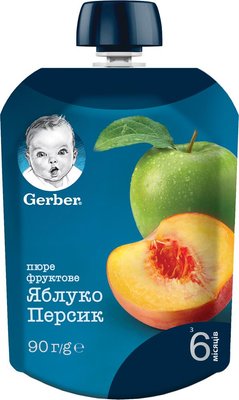 Пюре Gerber фруктове Яблуко та персик з 6 місяців 90 г (7613036345460) VZВ00138264NF фото