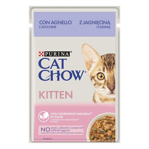 Влажный корм для кошек Purina Cat Chow Kitten с ягненком и цуккини в желе 85г(7613037025545) VZ000073840F фото