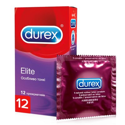 Презервативи латексні з силіконовою змазкою Durex Elite (особливо тонкі) 12 шт.(5010232954229) VZВ00142869NF фото