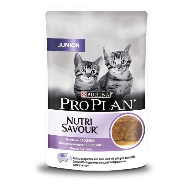 Влажный корм для котят Purina Pro Plan Junior Nutrisavour кусочки в паштете с индейкой 85 г (7613038508641) VZ000069669F фото