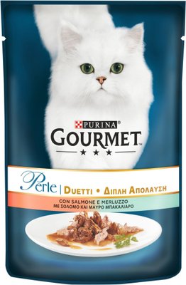 Влажный корм для кошек Purina Gourmet Perle Duo с лососем и Сайдой мини филе в подливе 85 г (7613033580000) VZ000073782F фото