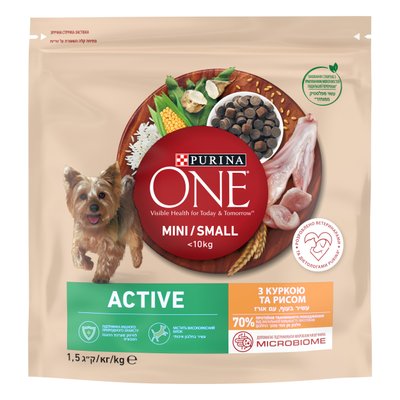 Сухой корм PURINA ONE Mini/Small Active для взрослых собак мелких пород, с курицей и рисом 1.5 кг (8445290348265) VZ000076432F фото