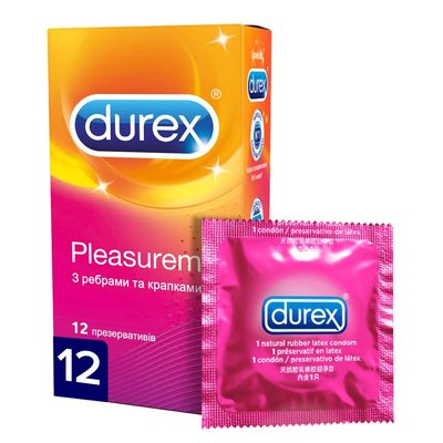 Презервативи латексні з силіконовою змазкою Durex Pleasuremax (з ребрами та крапками) 12 шт.(5038483204016) VZВ00141705NF фото