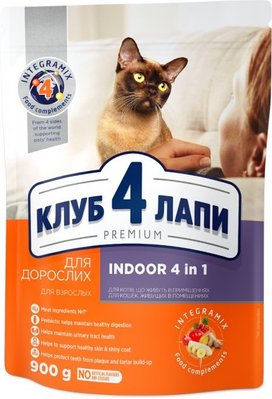 Сухий корм Club 4 Paws Premium для котів які живуть в приміщенні 4в1 900 г.(4820083909412) VZ000028606F фото