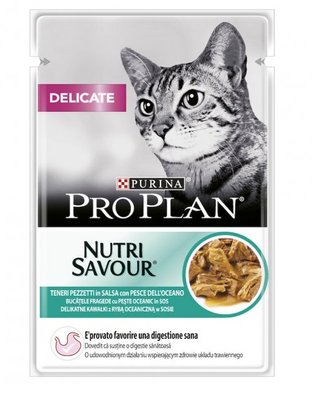 Влажный корм Purina Pro Plan Delicate NutriSavour с океанической рыбой для кошек с чувствительным пищеварением 85 г (7613287107664) VZ000073784F фото