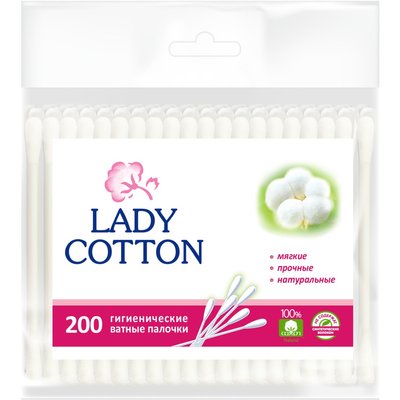 Палички ватні Lady Cotton в поліетиленовому пакеті 200шт.(4820048487368) VZВ00150557NF фото