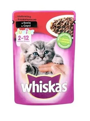 Влажный корм Whiskas для котят с говядиной в соусе для кошек 85 гр (5900951301957) VZ000076248F фото