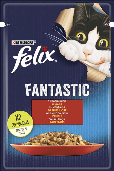 Влажный корм для кошек Felix Fantastic с говядиной в желе, 85г (7613039838624) VZ000071576F фото