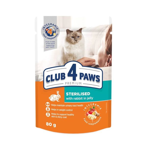 Влажный корм Club 4 Paws для стерилизованных кошек кролик в желе 80 г (4820215367578) VZ000074667F фото